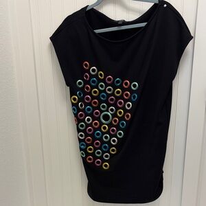 Diesel Black mini dress/tunic with Multicolored Circle Design